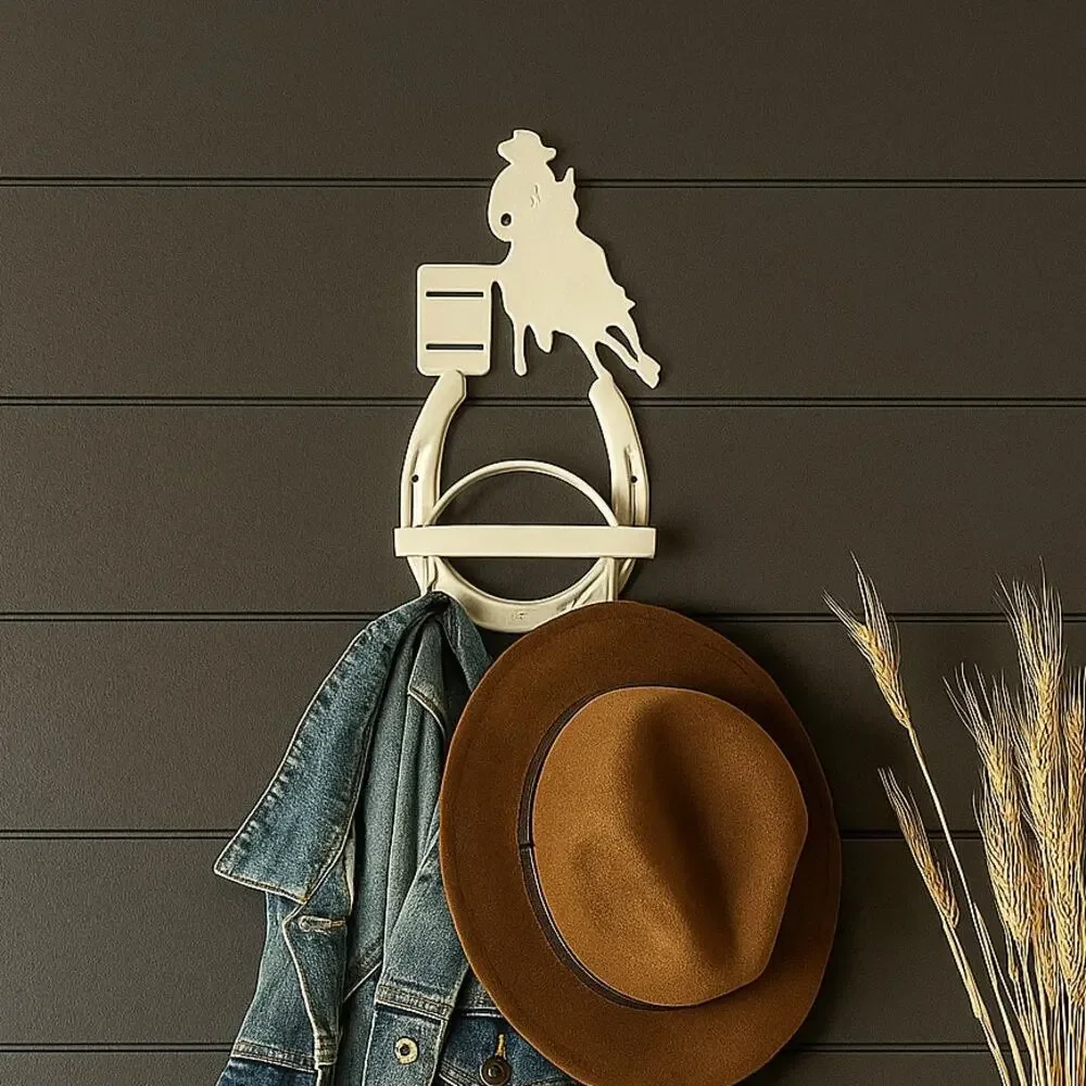 Diamond Horseshoe Wall Coat Hook Cowboy Western Metal Rustic Barn Decor 10.25”